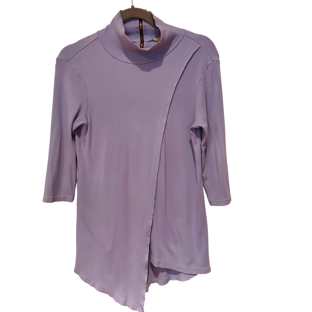Soft Surroundings Lavender Ribbed Mock Neck Top Asymmetrical Layered Back Zip